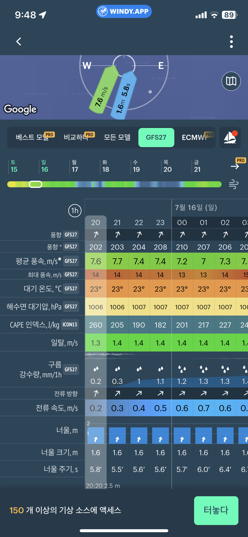 윈디 기상예보, 2023-07-15 21:00